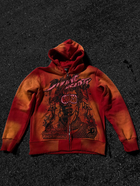 PRE ORDER- Red Acid Wash Zip-up